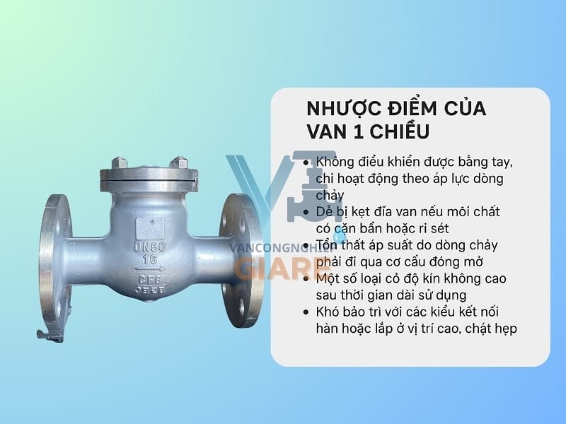 Nhược điểm của van 1 chiều