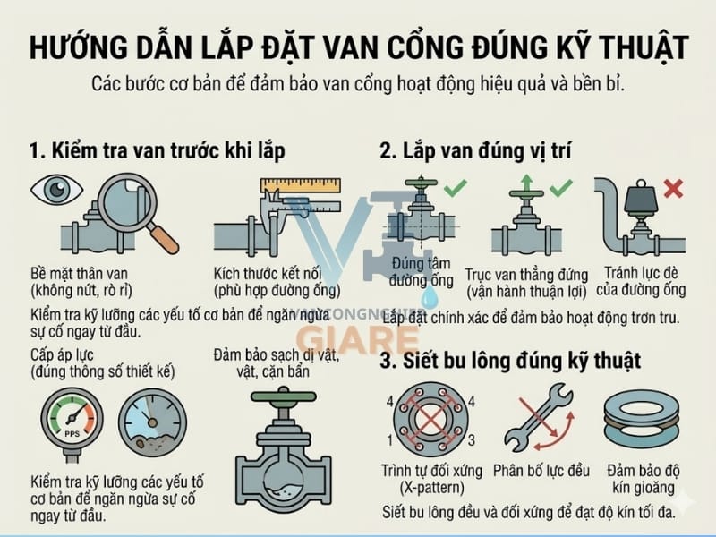 Hướng dẫn lắp đặt van cổng đúng kỹ thuật
