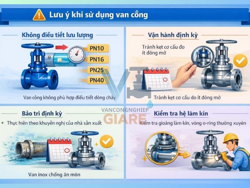 Lưu ý khi sử dụng van cổng