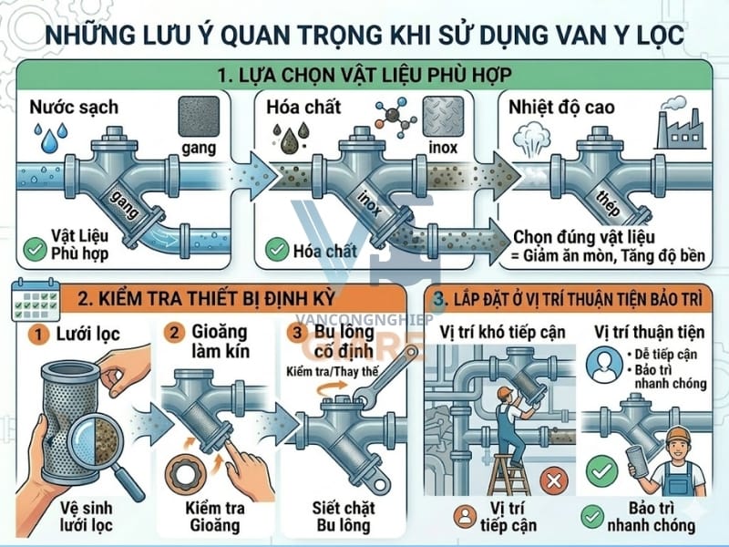 lưu ý quan trọng khi sử dụng van Y lọc