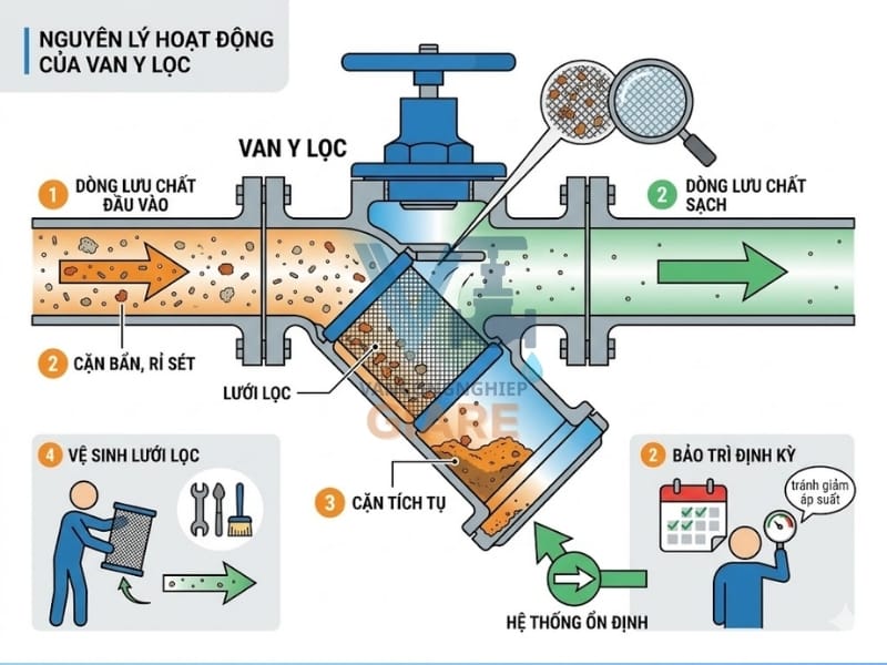 Nguyên lý hoạt động của van Y lọc