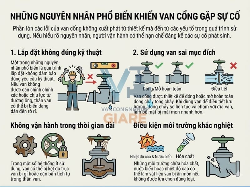 Những nguyên nhân phổ biến khiến van cổng gặp sự cố