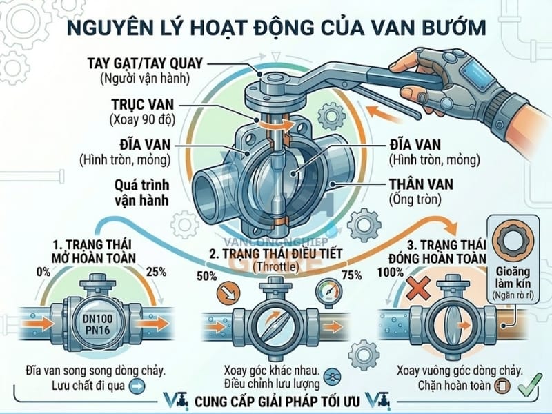 Nguyên lý hoạt động của van bướm