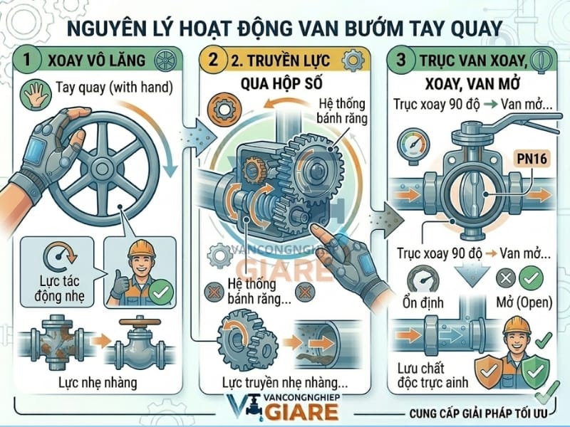 Nguyên lý hoạt động van bướm tay quay