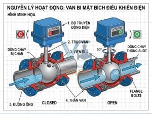 Van Bi Inox Mặt Bích Điều Khiển Điện Hoạt Động