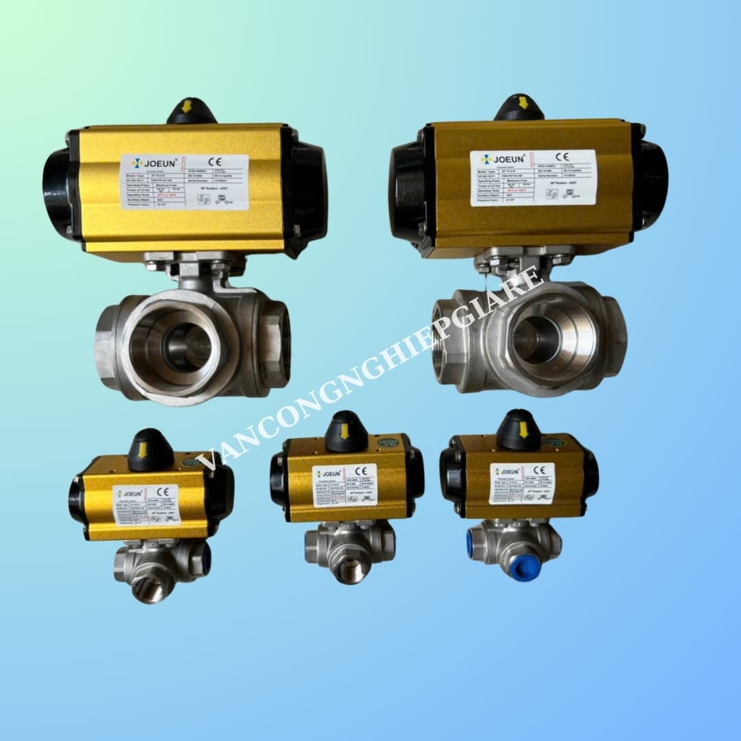 van bi 3 ngả điều khiển khí nén inox