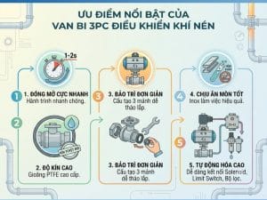 Ưu điểm nổi bật của van bi 3PC điều khiển khí nén