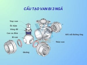 Cấu tạo van bi 3 ngả ren inox tay gạt